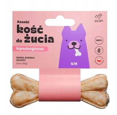 AZANKI Kość do żucia  ze skóry końskiej z jagodami Przysmak dla psa – S/M 12cm
