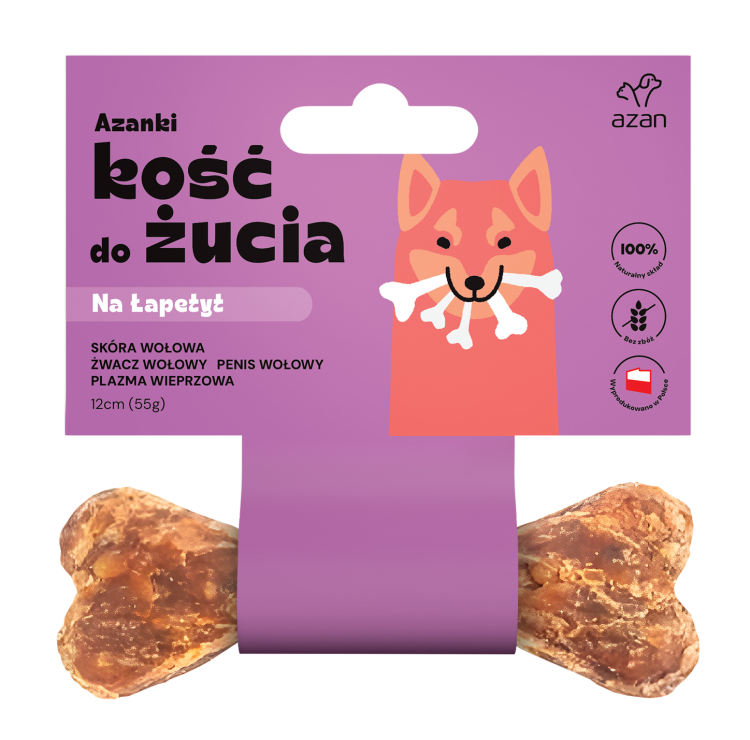 AZANKI Kość NA ŁAPETYT dla niejadków Skóra wołowa Przysmak dla psa 12cm