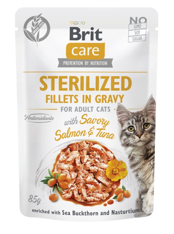 BRIT Care Cat Sterilized Mokra karma dla kota Łosoś i Tuńczyk w sosie 85g