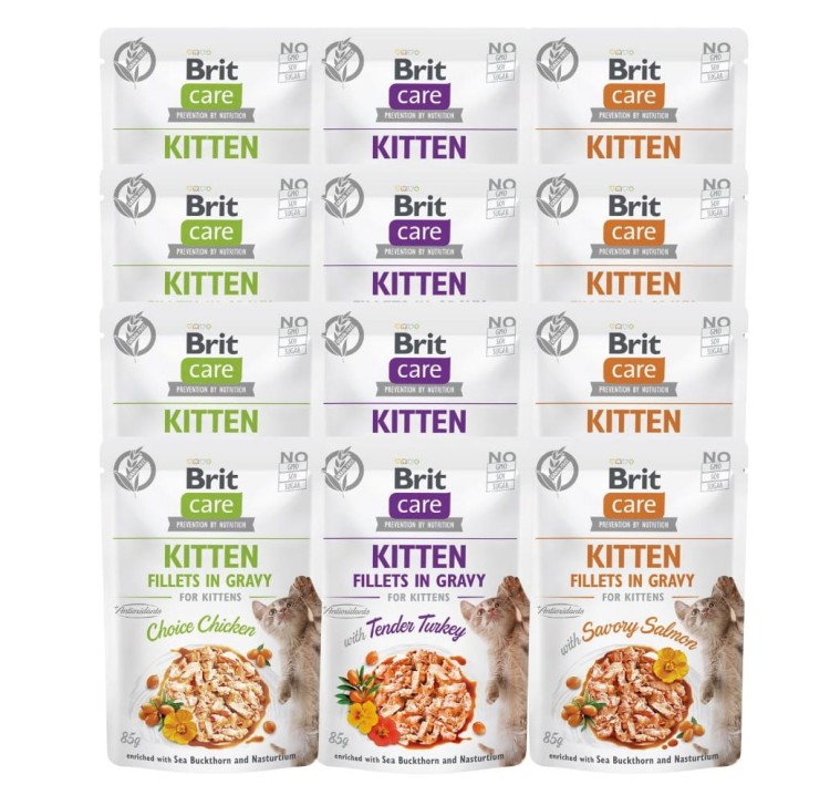 BRIT Care Cat KITTEN Mokra karma dla kociąt w sosie MIX SMAKÓW 12x85g