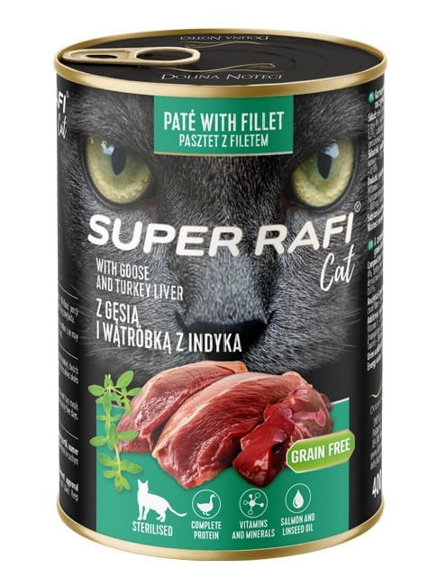 SUPER RAFI CAT mokra karma dla kota sterylizowanego z gęsią i wątróbką z indyka 400g