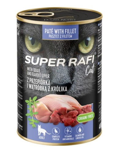 SUPER RAFI CAT mokra karma dla kota z przepiórką i wątróbką z królika 400g