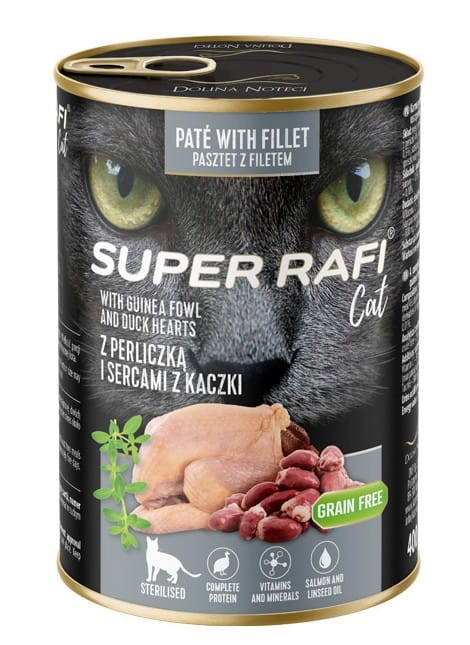 SUPER RAFI CAT mokra karma dla kota sterylizowanego z perliczką i sercami z kaczki 400g