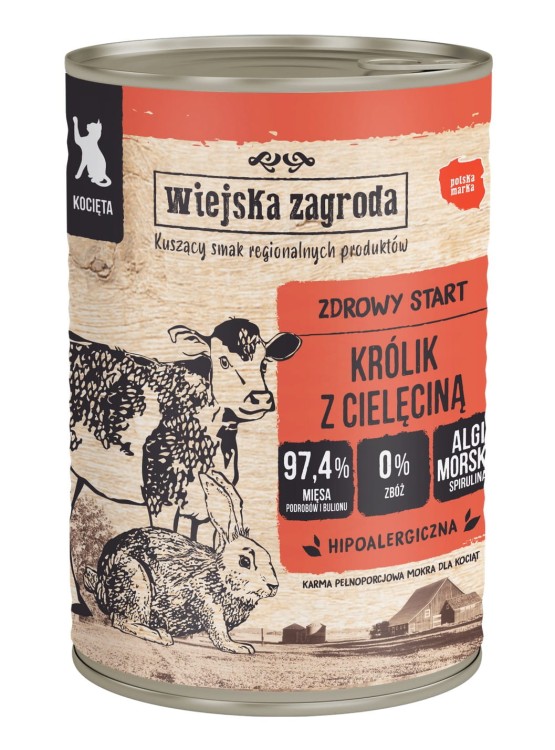 WIEJSKA ZAGRODA Karma mokra dla kota Królik z cielęciną KOCIAK 400g