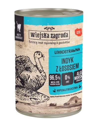 WIEJSKA ZAGRODA Karma mokra dla kota Indyk z łososiem 400g