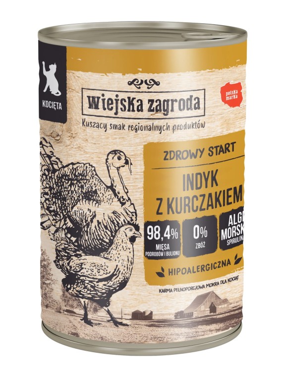 WIEJSKA ZAGRODA Karma mokra dla kota Indyk z kurczakiem KOCIAK 400g