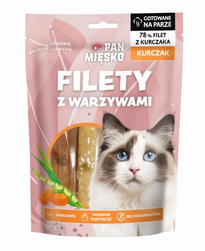 PAN MIĘSKO Przysmak dla kota dorosłego Filety Kurczak z warzywami 100g