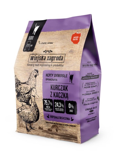 WIEJSKA ZAGRODA Karma sucha dla kota Kurczak z kaczką 400g ADULT