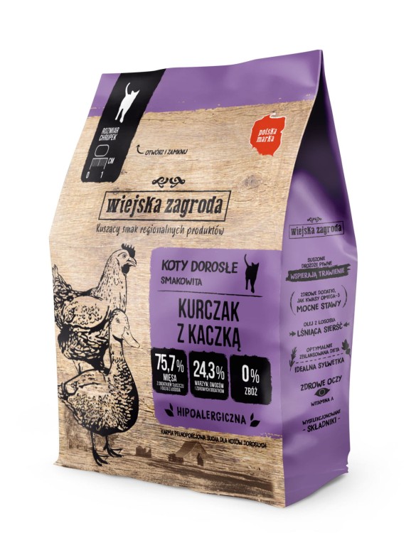WIEJSKA ZAGRODA Karma sucha dla kota Kurczak z kaczką 400g ADULT
