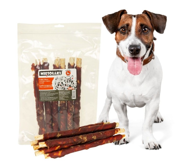 MięsoŁaki Pałki owinięte mięsem kaczki 28cm Przysmak dla psa 500g