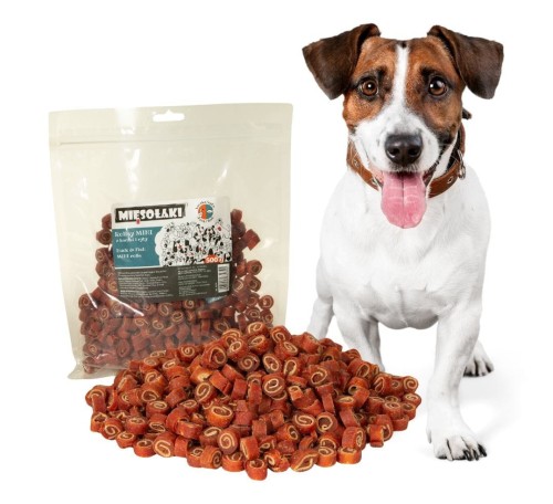 MięsoŁaki MINI Rollsy kaczka z rybą 1cm Przysmak dla psa 500g