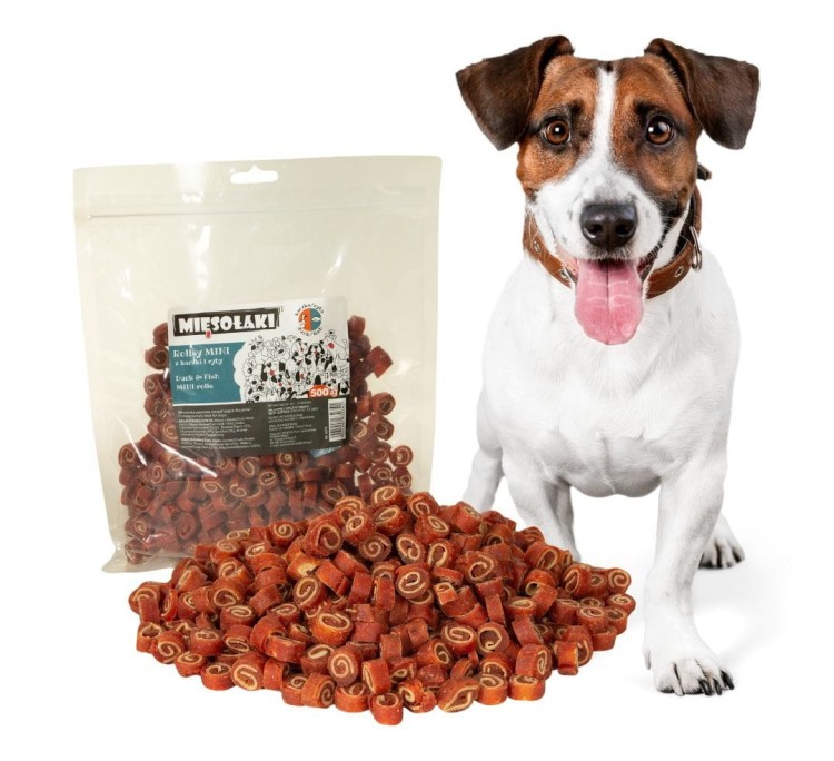 MięsoŁaki MINI Rollsy kaczka z rybą 1cm Przysmak dla psa 500g