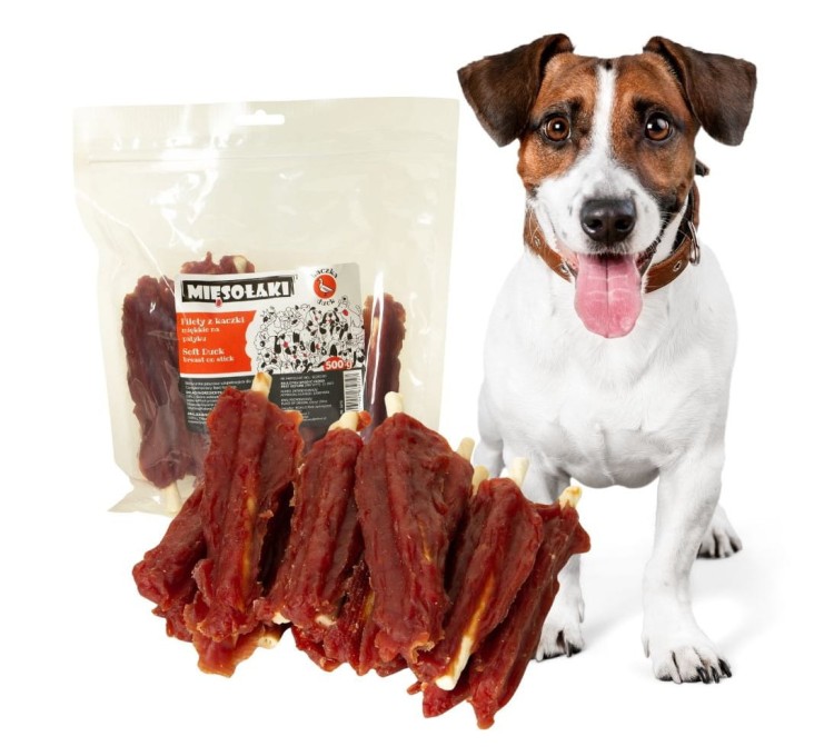 MięsoŁaki Miękkie Filety z kaczki na patyku Przysmak dla psa 500g