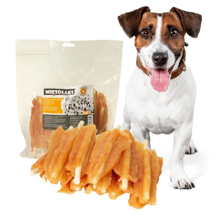MięsoŁaki Miękkie Filety z kurczaka na patyku Przysmak dla psa 500g