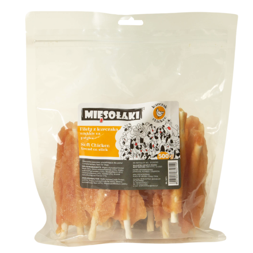 MięsoŁaki Miękkie Filety z kurczaka na patyku Przysmak dla psa 500g