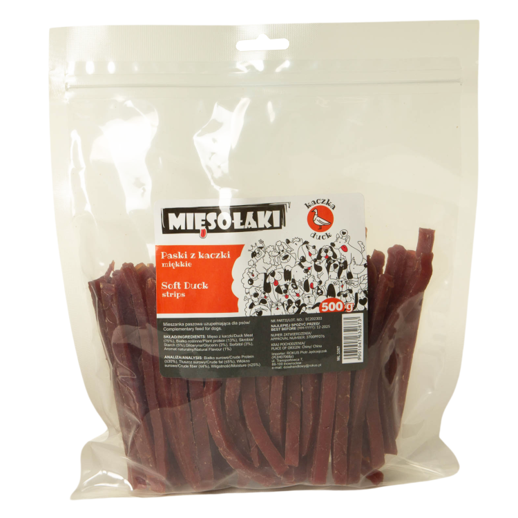 MięsoŁaki Miękkie Paski z kaczki Przysmak dla psa 500g