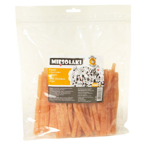 MięsoŁaki Miękkie Paski z kurczaka Przysmak dla psa 500g