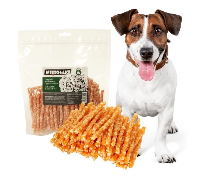 MięsoŁaki Miękkie Patyczki Królik z ryżem Przysmak dla psa 500g
