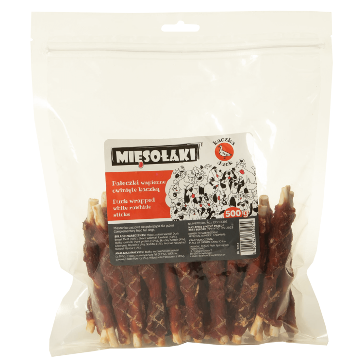MięsoŁaki Pałeczki owinięte mięsem z kaczki Przysmak dla psa 500g