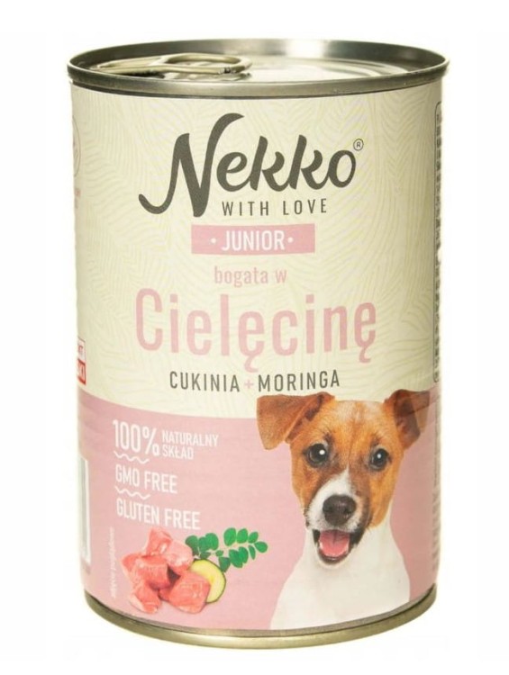 NEKKO mokra karma dla psa JUNIOR Cielęcina Cukinia Moringa 400g