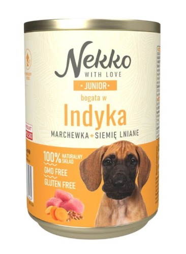 NEKKO mokra karma dla psa JUNIOR Indyk Marchewka Siemię lniane 400g