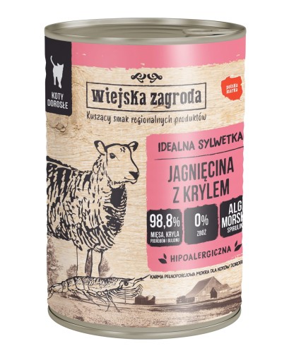 WIEJSKA ZAGRODA Karma mokra dla kota Jagnięcina z krylem 400g