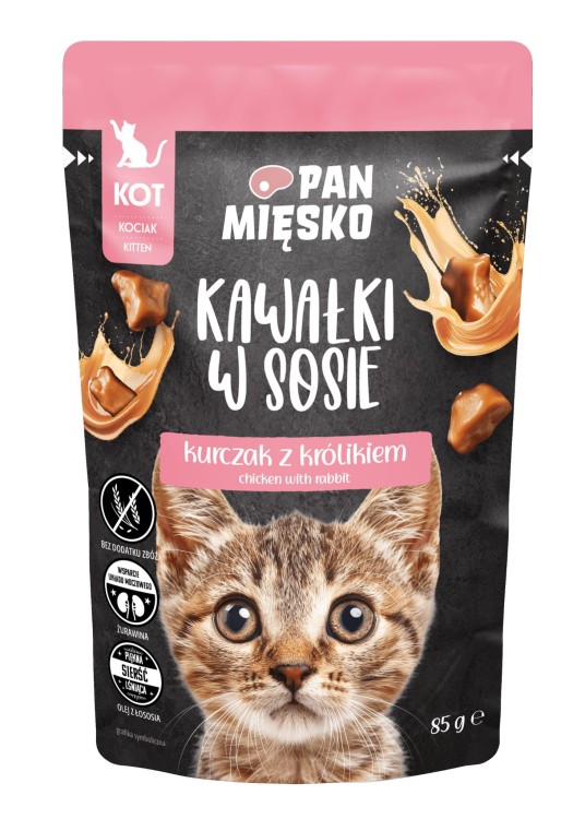 PAN MIĘSKO Karma mokra dla KOCIAKA Kawałki w sosie Kurczak z królikiem 85g