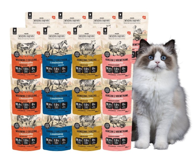 WIEJSKA ZAGRODA Karma mokra dla kota MIX SMAKÓW  24x100g BEZZBOŻOWA