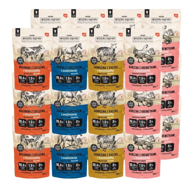 WIEJSKA ZAGRODA Karma mokra dla kota MIX SMAKÓW  24x100g BEZZBOŻOWA