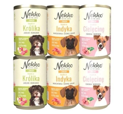 NEKKO mokra karma dla psa JUNIOR MIX SMAKÓW 6x400g Naturalny Skład