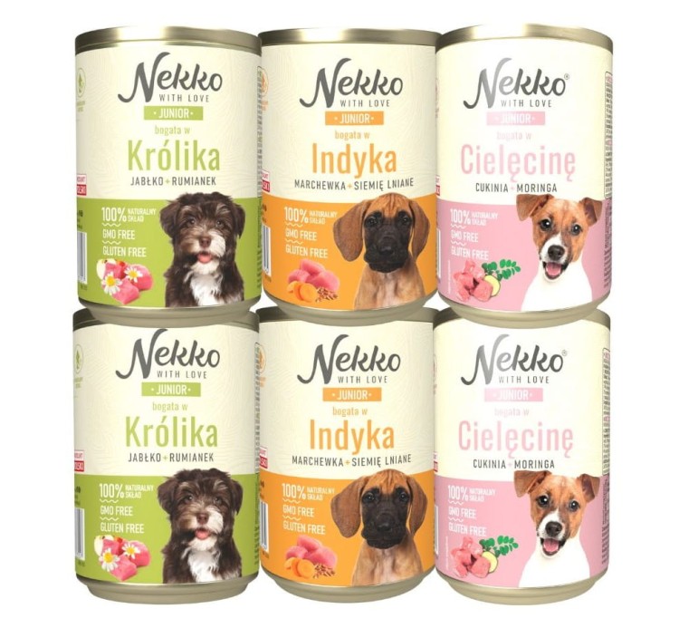 NEKKO mokra karma dla psa JUNIOR MIX SMAKÓW 6x400g Naturalny Skład