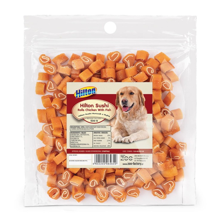 HILTON Sushi Kurczak z rybą Przysmak dla psa 500g Przekąski Smaczki