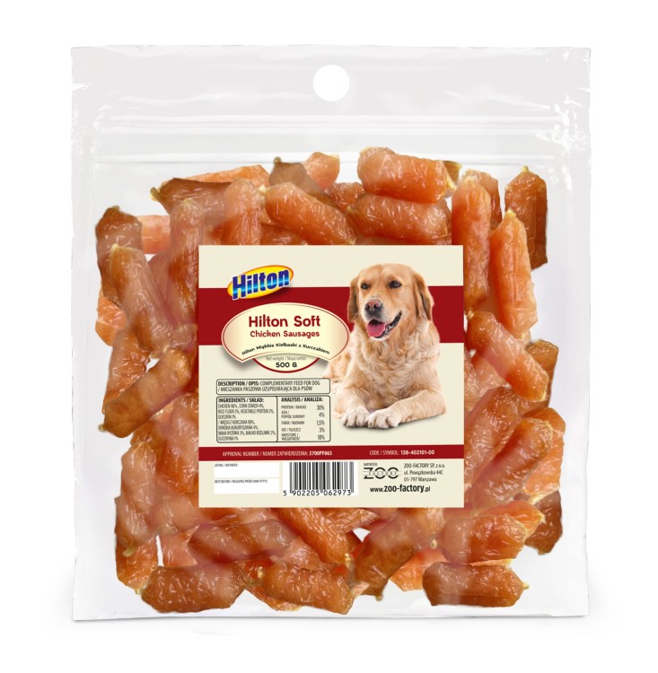 HILTON Miękkie kiełbaski z kurczakiem Przysmak dla psa 500g Treserki Smaczki
