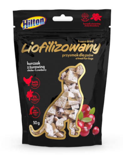 HILTON Liofilizowany przysmak dla psa z kurczakiem i żurawiną 50g
