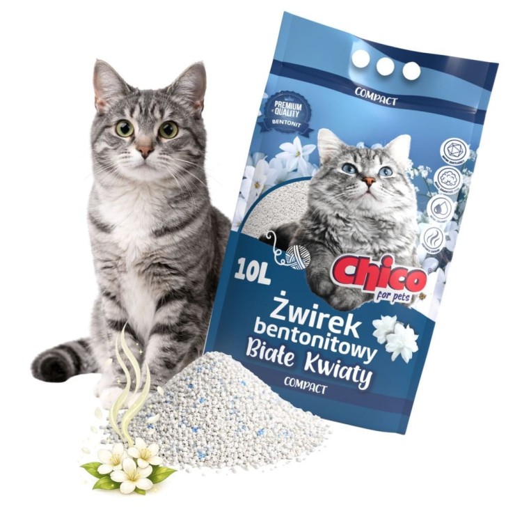 CHICO Żwirek bentonitowy dla kota Compact Białe Kwiaty 10l drobny