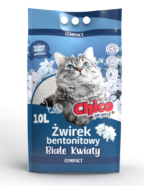 CHICO Żwirek bentonitowy dla kota Compact Białe Kwiaty 10l drobny