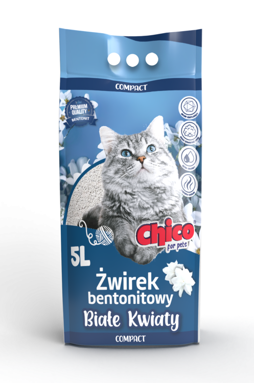 CHICO Żwirek bentonitowy dla kota Compact Białe Kwiaty 5l drobny
