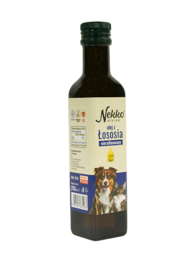 Olej z łososia dla psa i kota Nekko Omega 3 i 6 lśniąca sierść 250ml