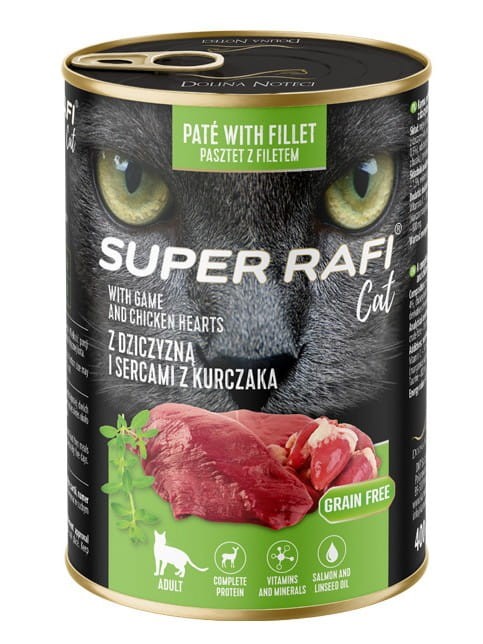 SUPER RAFI CAT mokra karma dla kota z dziczyzną i sercami z kurczaka 400g