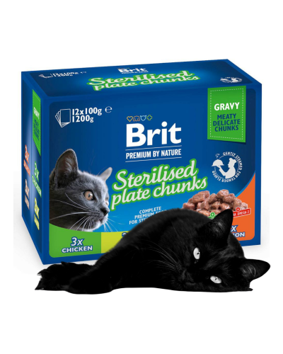 BRIT PREMIUM Mokra karma dla kota Sterilised Plate 12x100g MIX SMAKÓW