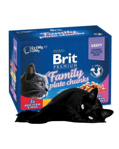 BRIT PREMIUM Mokra karma dla kota Family Plate 12x100g MIX SMAKÓW