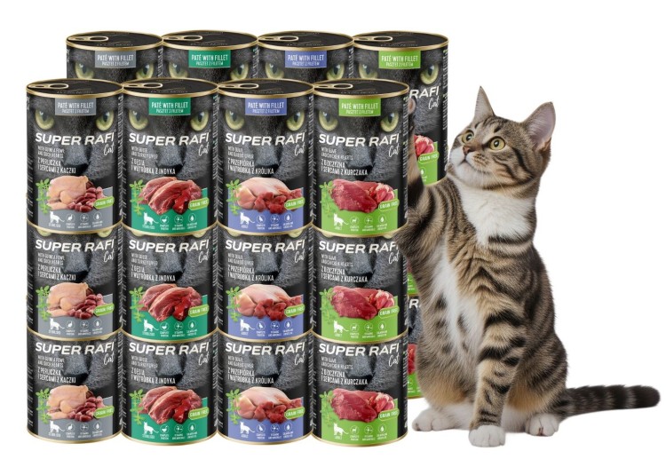 SUPER RAFI CAT mokra karma dla kota MIX SMAKÓW 24x400g