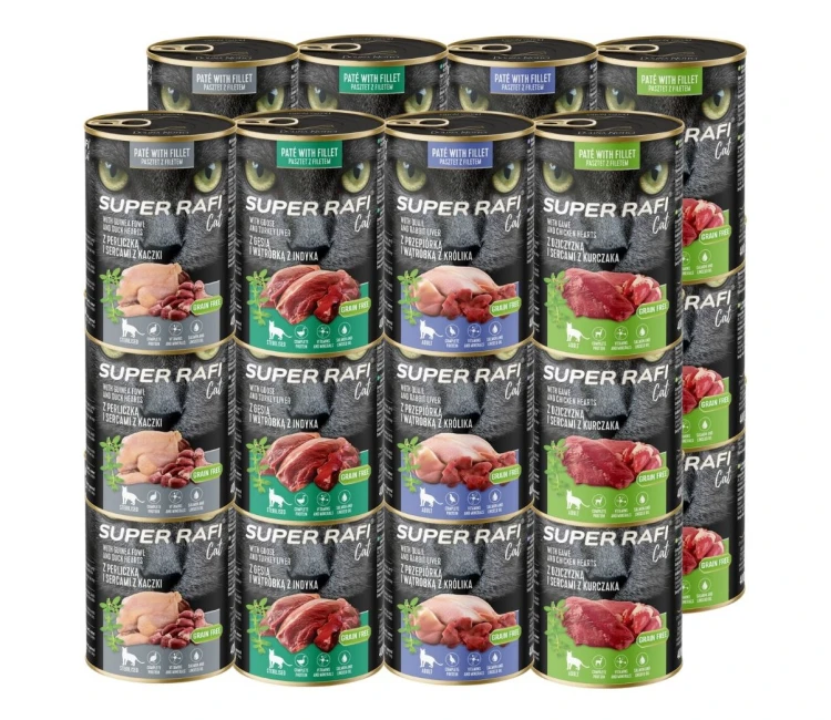 SUPER RAFI CAT mokra karma dla kota MIX SMAKÓW 24x400g