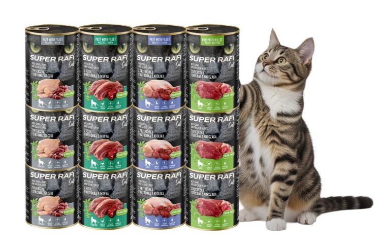 SUPER RAFI CAT mokra karma dla kota MIX SMAKÓW 12x400g