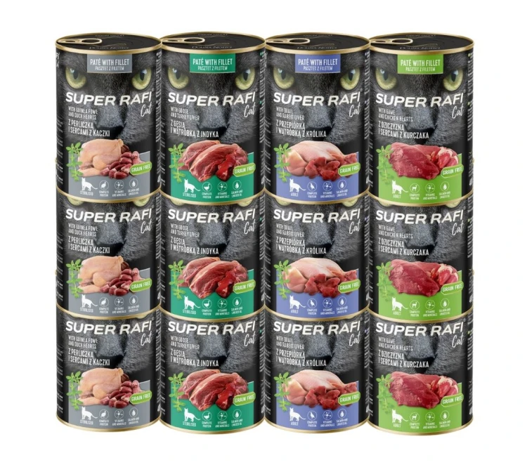 SUPER RAFI CAT mokra karma dla kota MIX SMAKÓW 12x400g
