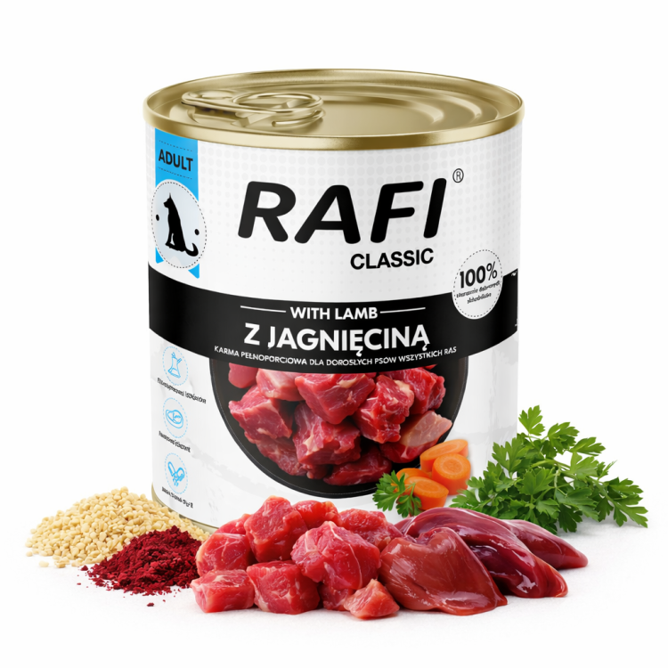 Mokra karma dla psa RAFI CLASSIC JAGNIĘCINA 800g Dolina Noteci