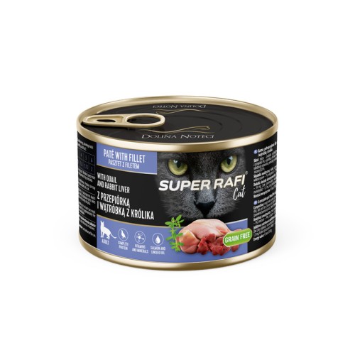 Karma mokra dla kotów SUPER RAFI CAT z przepiórką i wątróbką z królika 185g