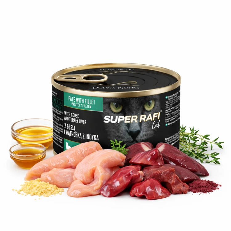 Karma dla kotów sterylizowanych SUPER RAFI CAT z gęsią i wątróbką z indyka 185g