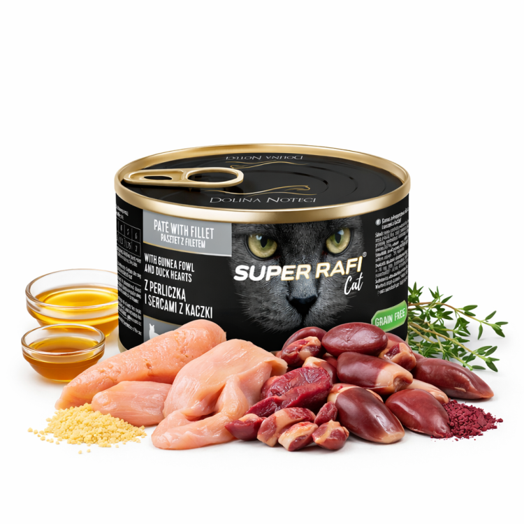 Karma dla kotów sterylizowanych SUPER RAFI CAT z perliczką i sercami kaczki 185g
