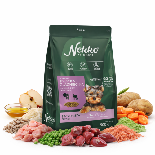 NEKKO karma sucha bogata w indyka z jagnięciną dla szczeniąt małych ras 500g